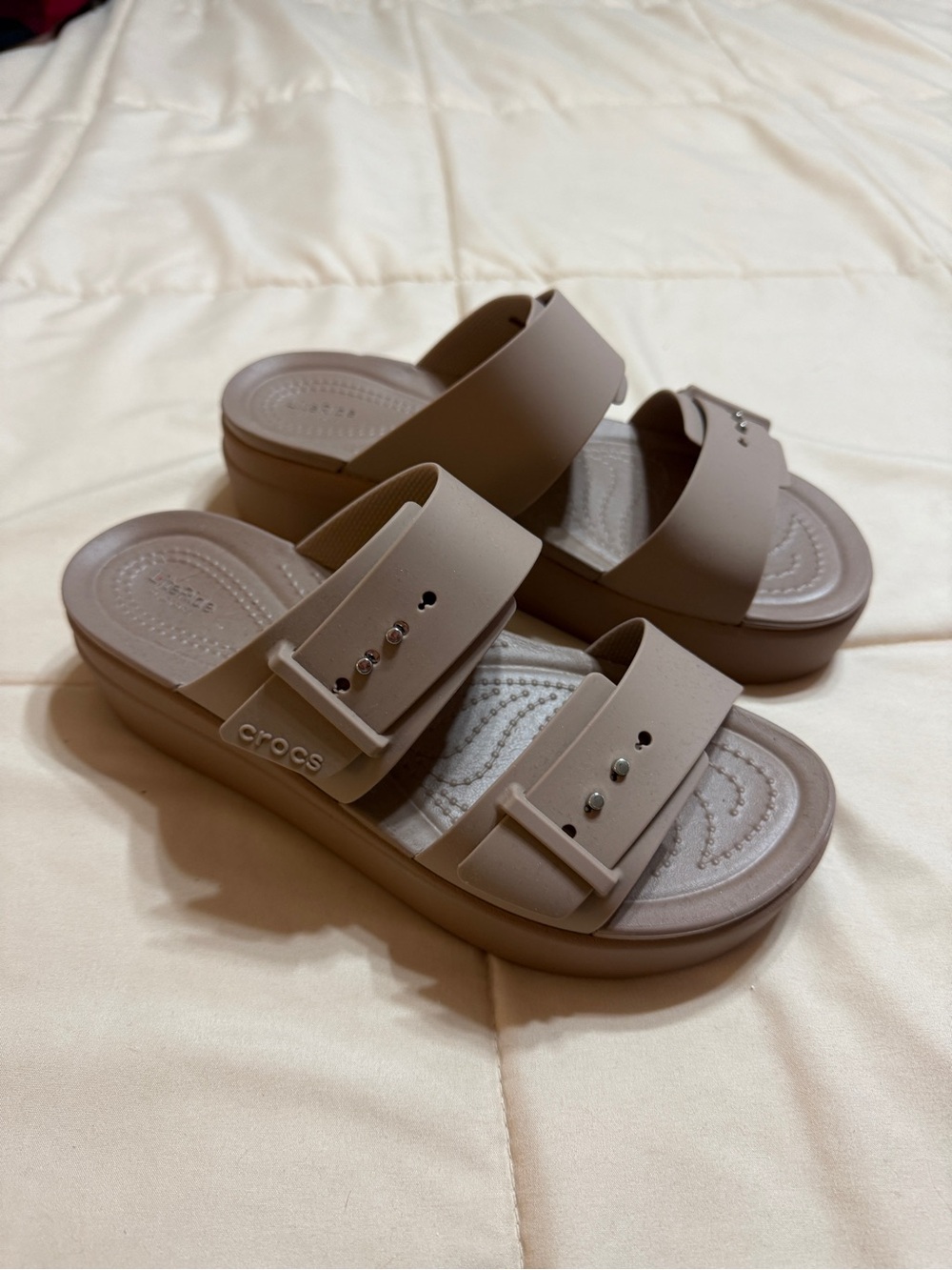 Crocs Double Strap Slide Sandals in Taupe - Picture 2 of 4